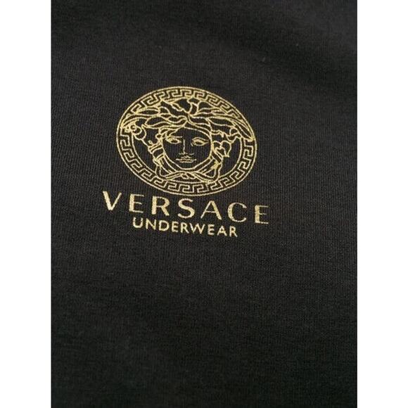 Versace T-Shirt Men's 4/ M Black Cotton Stretch Medusa Logo V-Neck NWT - Picture 6 of 14